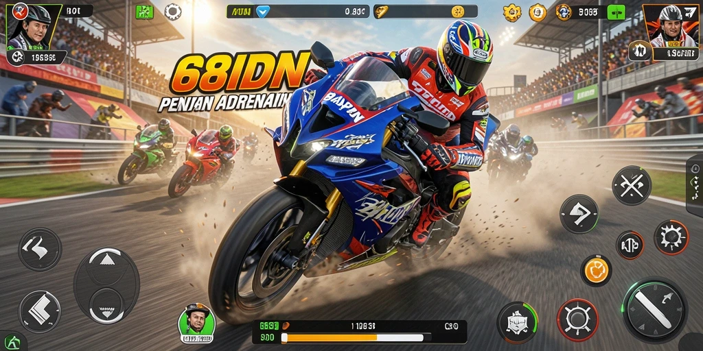 Screenshot utama 68IDN menampilkan aksi balapan motor yang cepat dan seru.