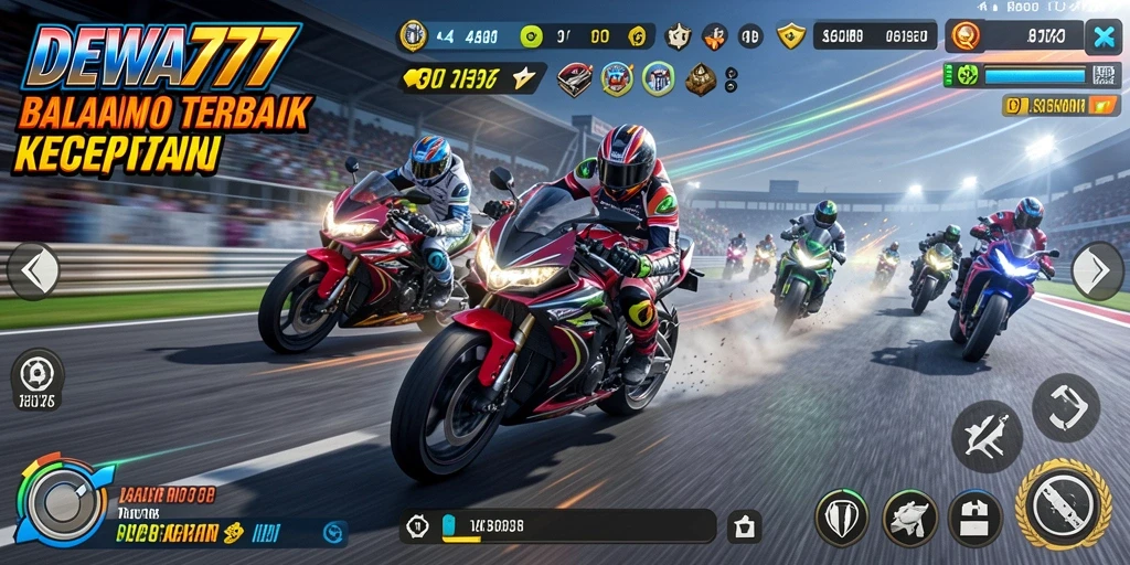 Screenshot gameplay DEWA777 menampilkan aksi balapan motor yang mendebarkan.