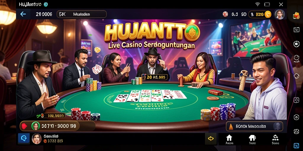 Screenshot gameplay HUJANTOTO menampilkan dealer langsung dan meja taruhan.