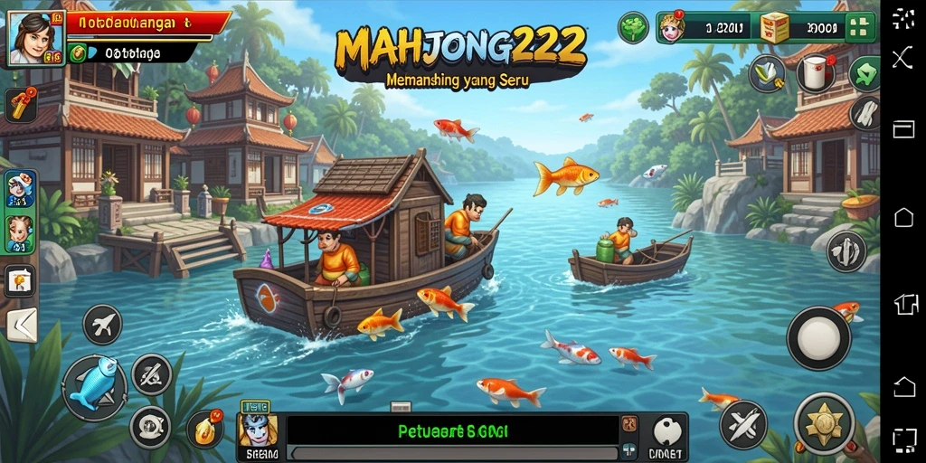 Tampilan gameplay seru saat memancing ikan besar di MAHJONG222.