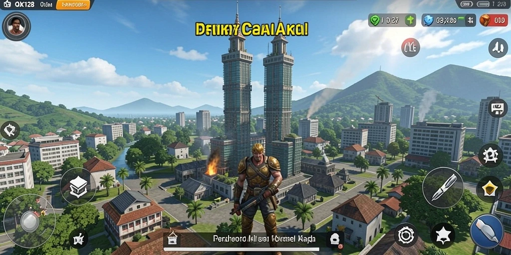 Tampilan gameplay menara pertahanan yang menarik dan dinamis.