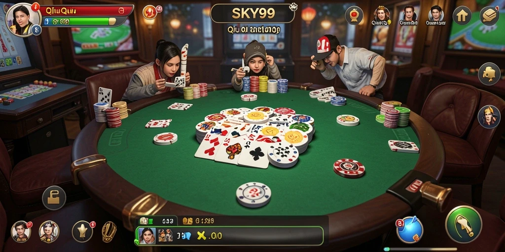 Screenshot gameplay SKY99 menunjukkan aksi seru dalam permainan QiuQiu.