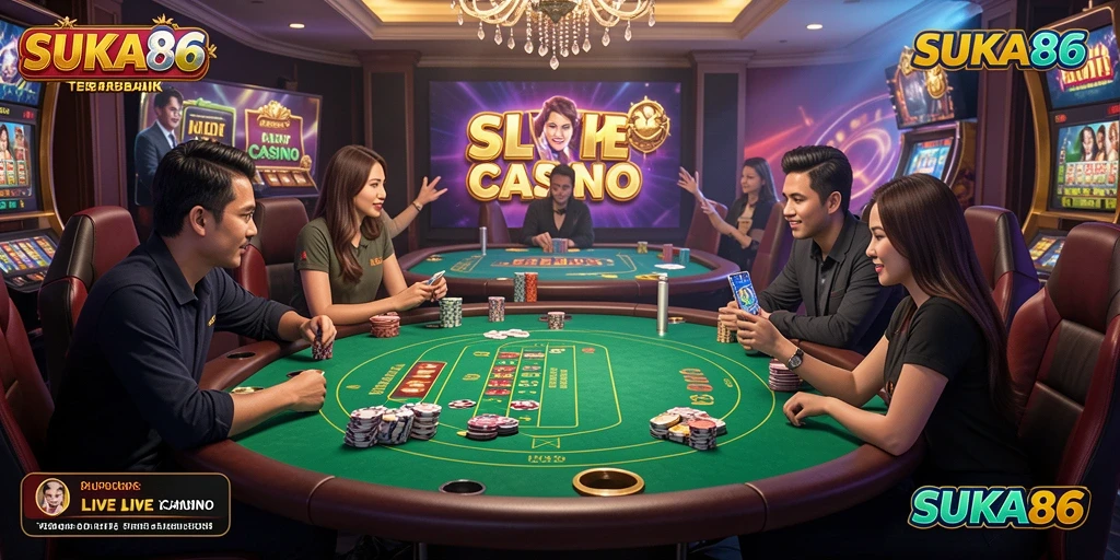 Tampilan gameplay Live Casino di SUKA86 dengan dealer langsung.